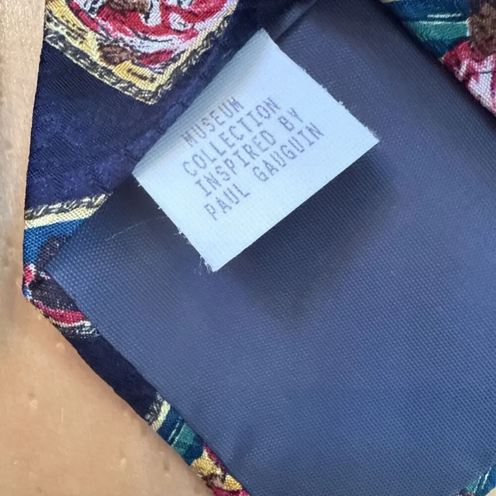 PAUL GAUGIN MUSEUM COLLECTION SILK TIE BY JG HOOK NAVY WOMEN SITTING ON BEACH